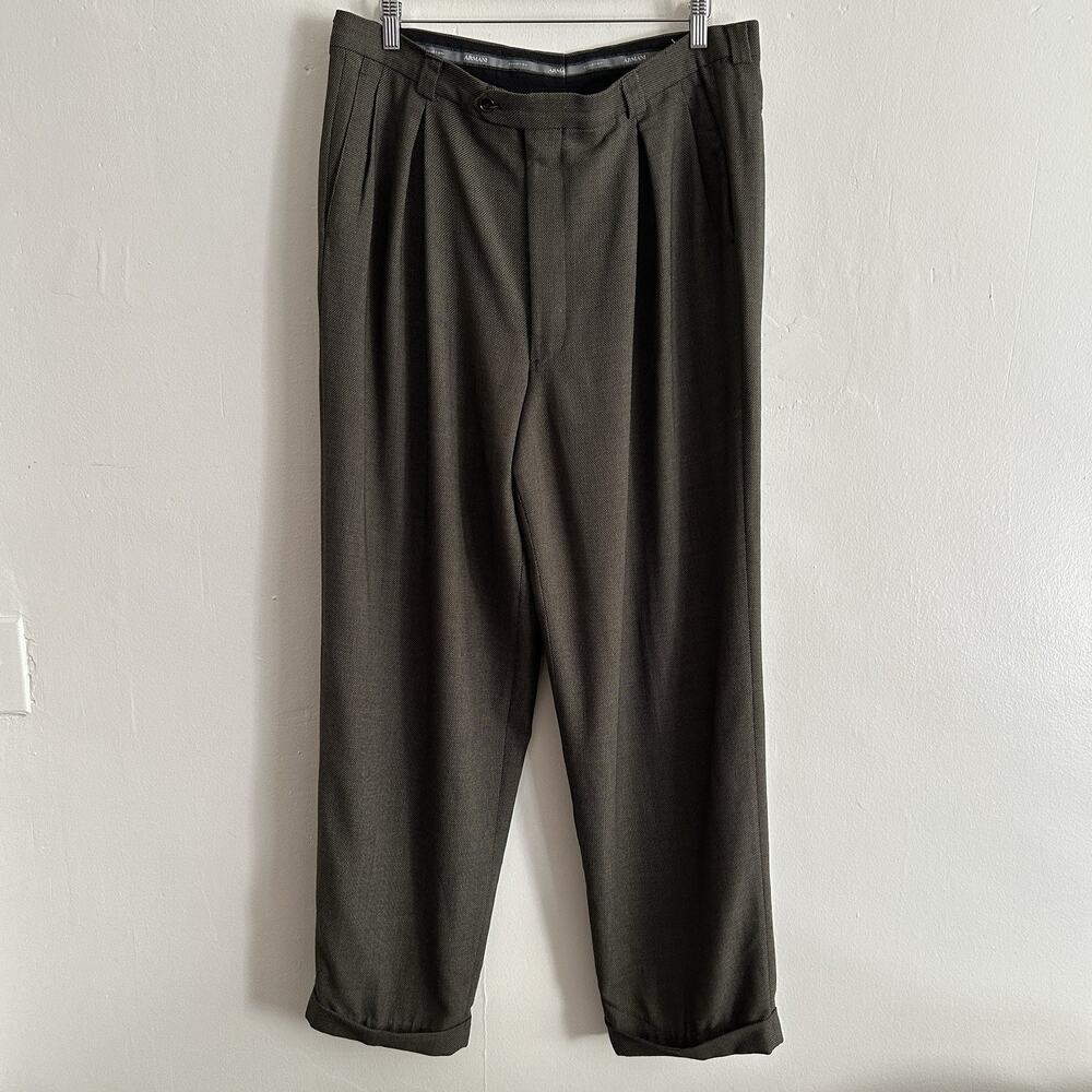 Men’s Vintage Armani Collezioni Suit Pants Wool Blend Micro Size 37x30 Brown 80s